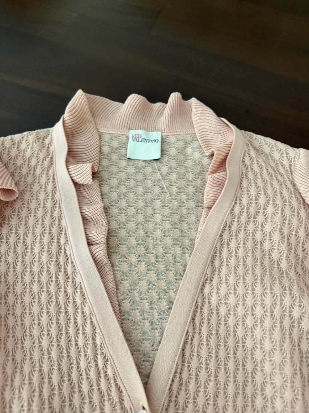 RED Valentino Blush Knit Ruffle Detail Cardigan (127) - Picture 5 of 5